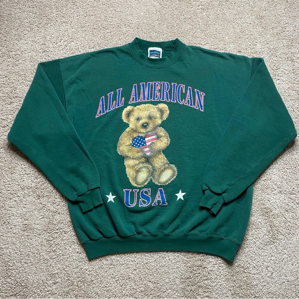 Vintage 90s Teddy Bear Crewneck Sweatshirt All American USA